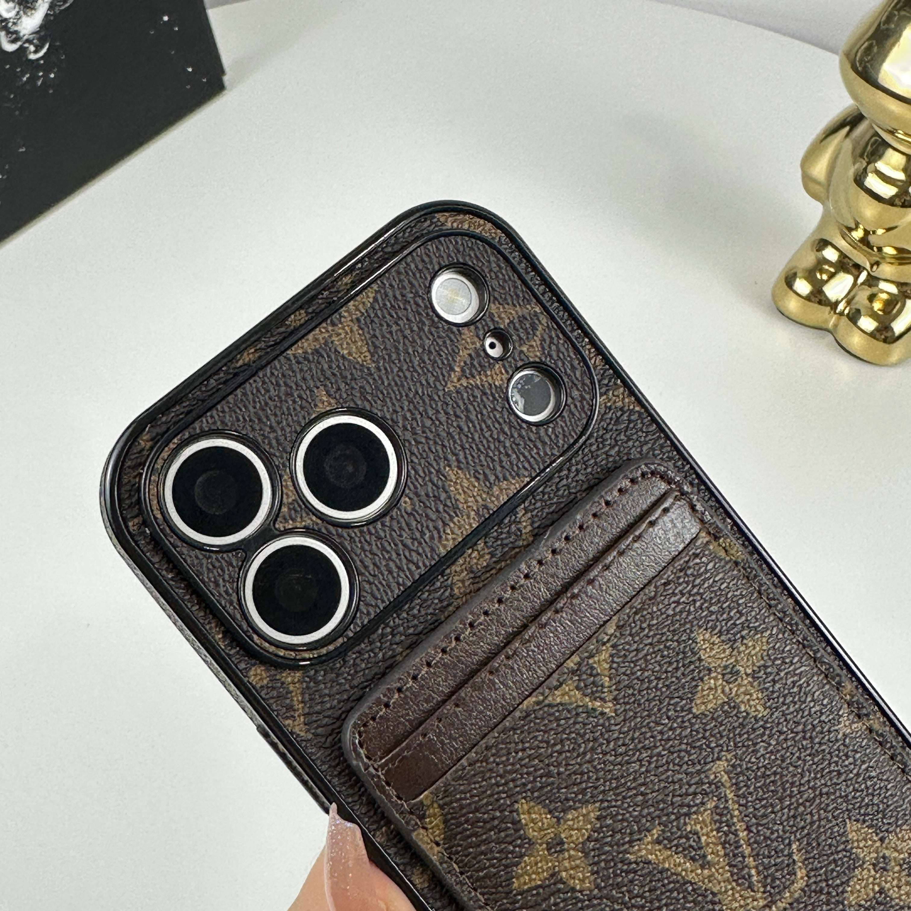 Elegant Monogram iPhone Case With Magnetic Card Holder Big Printing For iPhone 17 Series-CYLV078