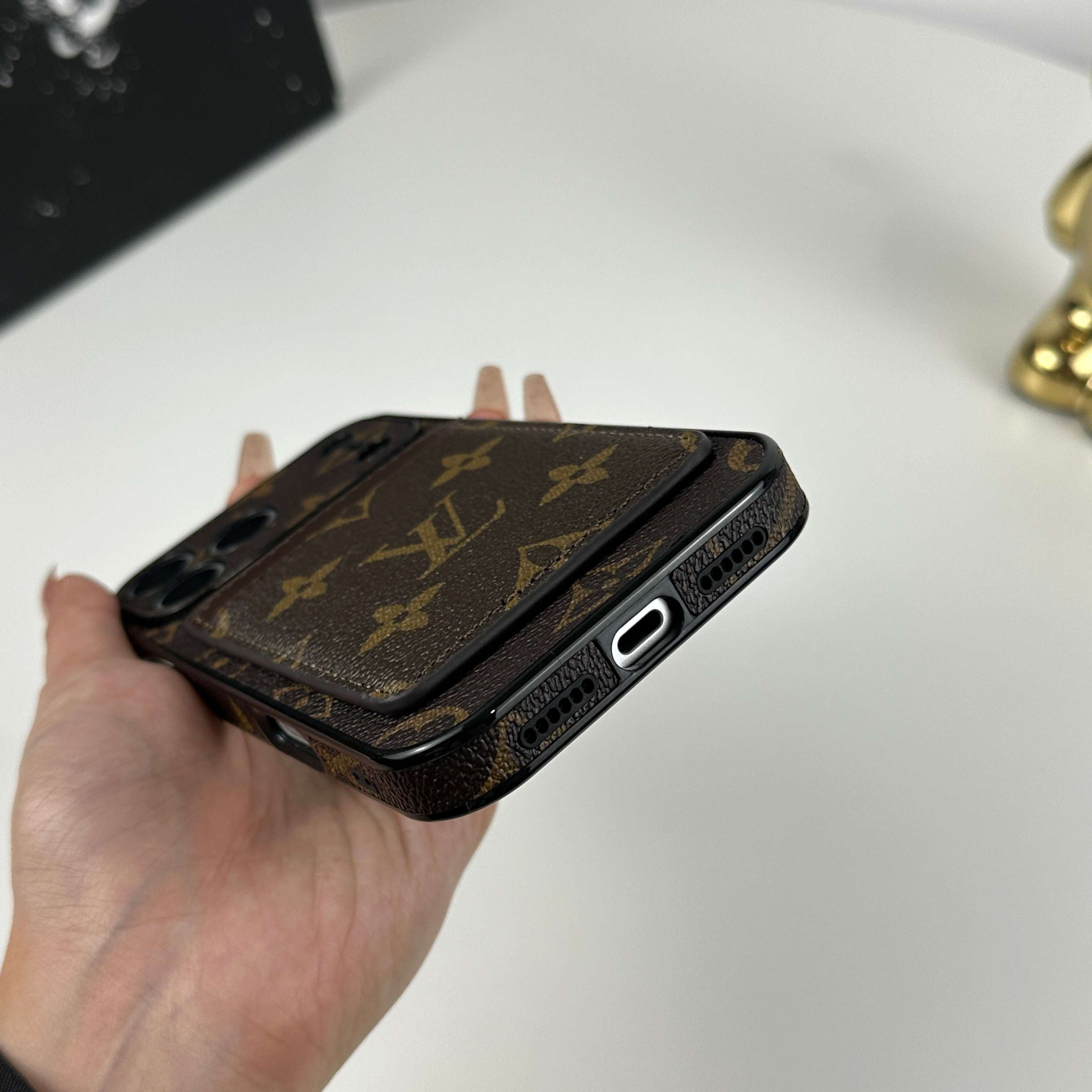 Elegant Monogram iPhone Case With Magnetic Card Holder Big Printing For iPhone 17 Series-CYLV078