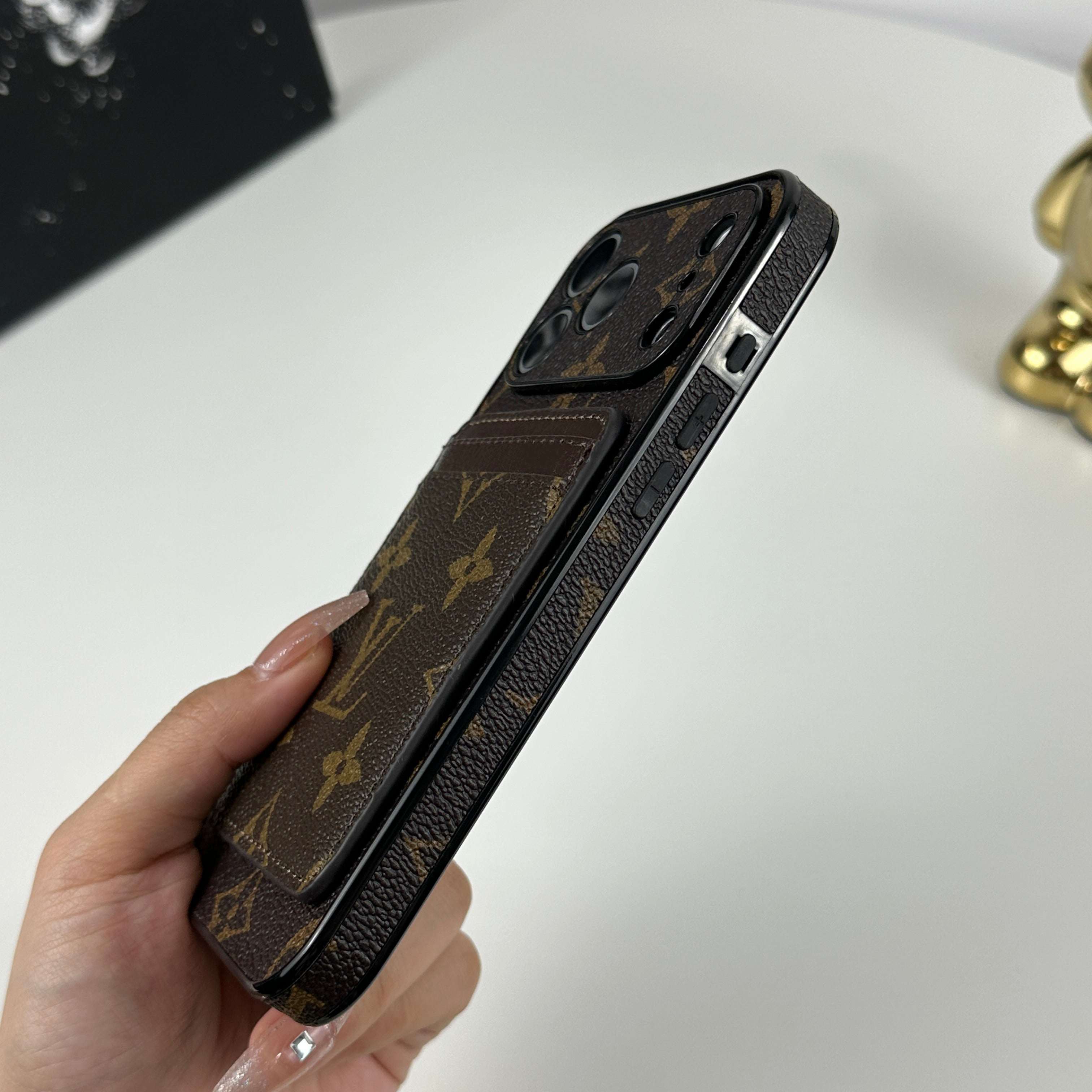 Elegant Monogram iPhone Case With Magnetic Card Holder Big Printing For iPhone 17 Series-CYLV078