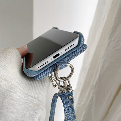 Fabric iPhone Case With Wallet And Strap Blue-BC25027