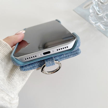 Fabric iPhone Case With Wallet And Strap Blue-BC25027