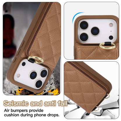 Leather iPhone Cases With Card Holder And Strap（With Mirror）Brown-BC25032