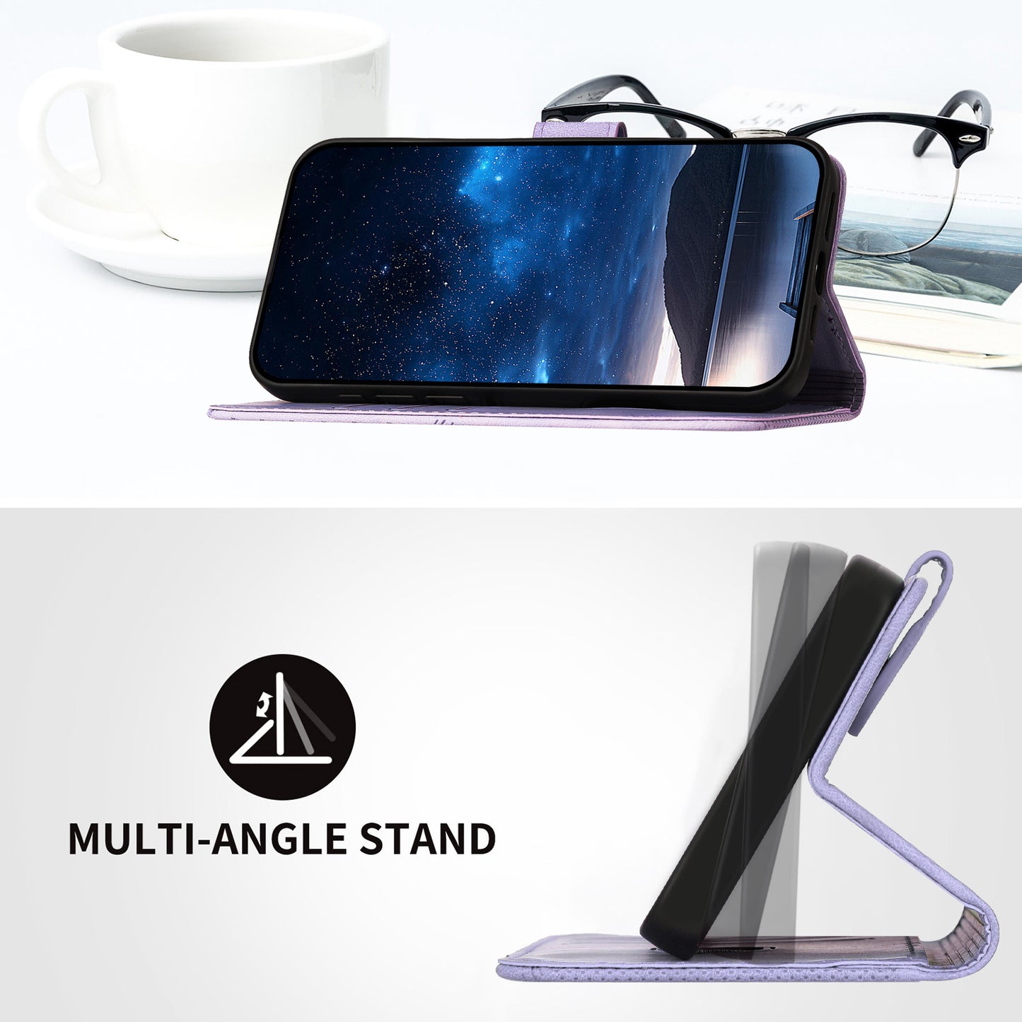 Leather iPhone Cases With Card Holder and Wrist Strap Purple-BC25082