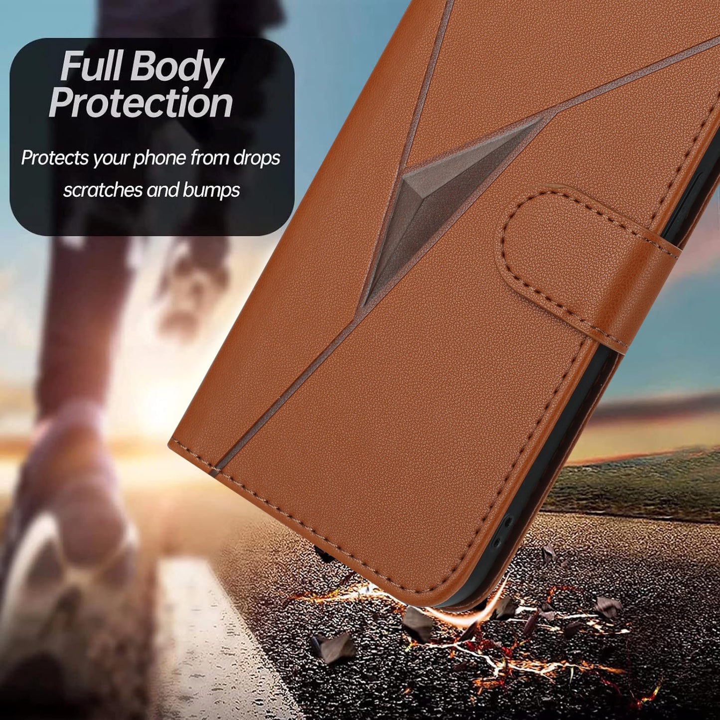 Leather iPhone Cases With Flip Wallet and Strap Brown-BC25087