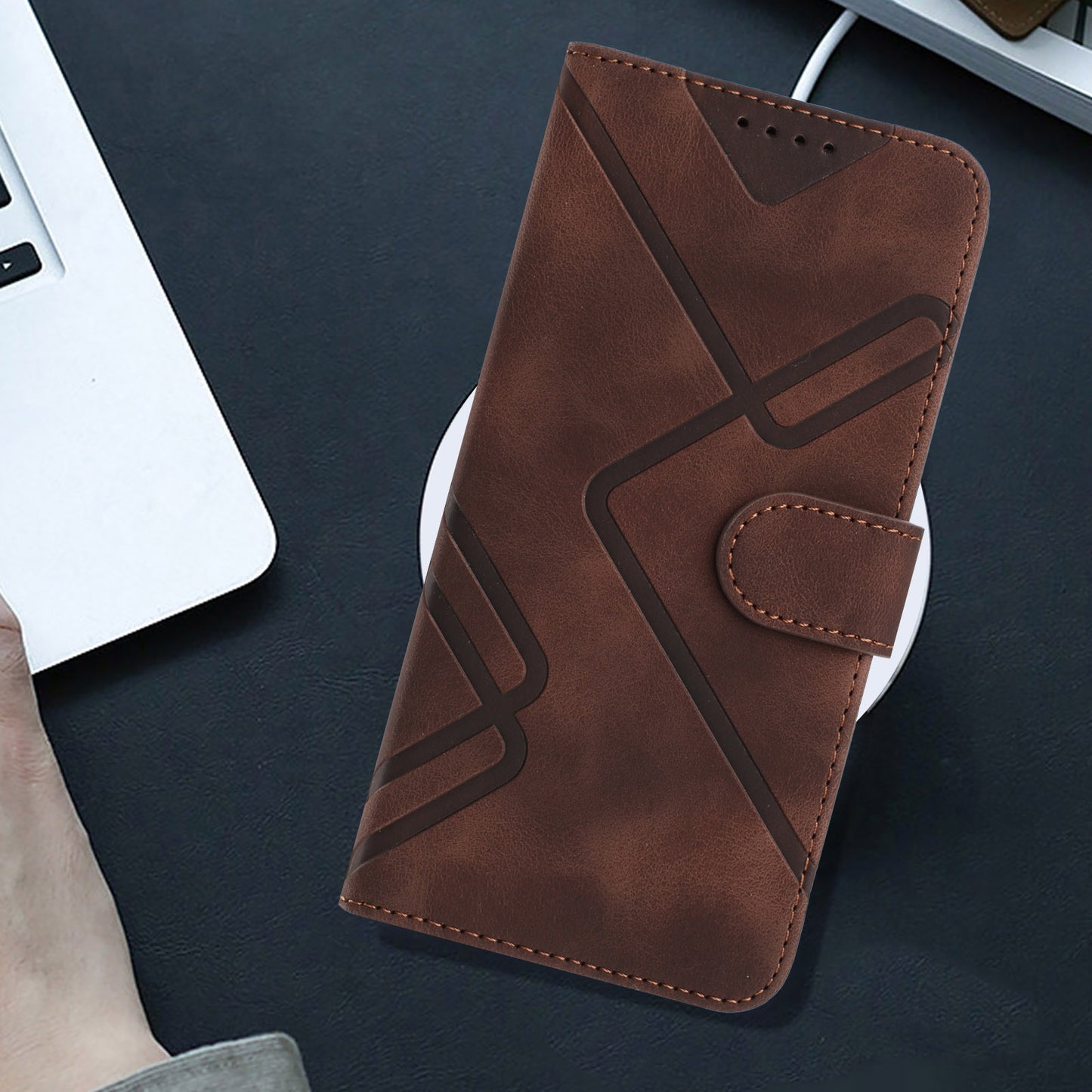 Leather iPhone Cases With Wallet and Wrist Strap Brown-BC25067