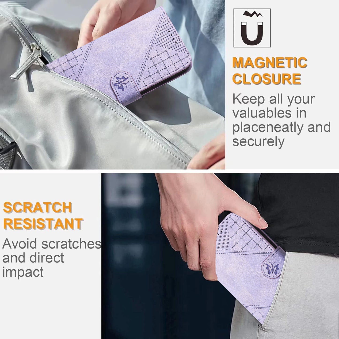 Leather iPhone Cases With Card Holder and Wrist Strap Purple-BC25082