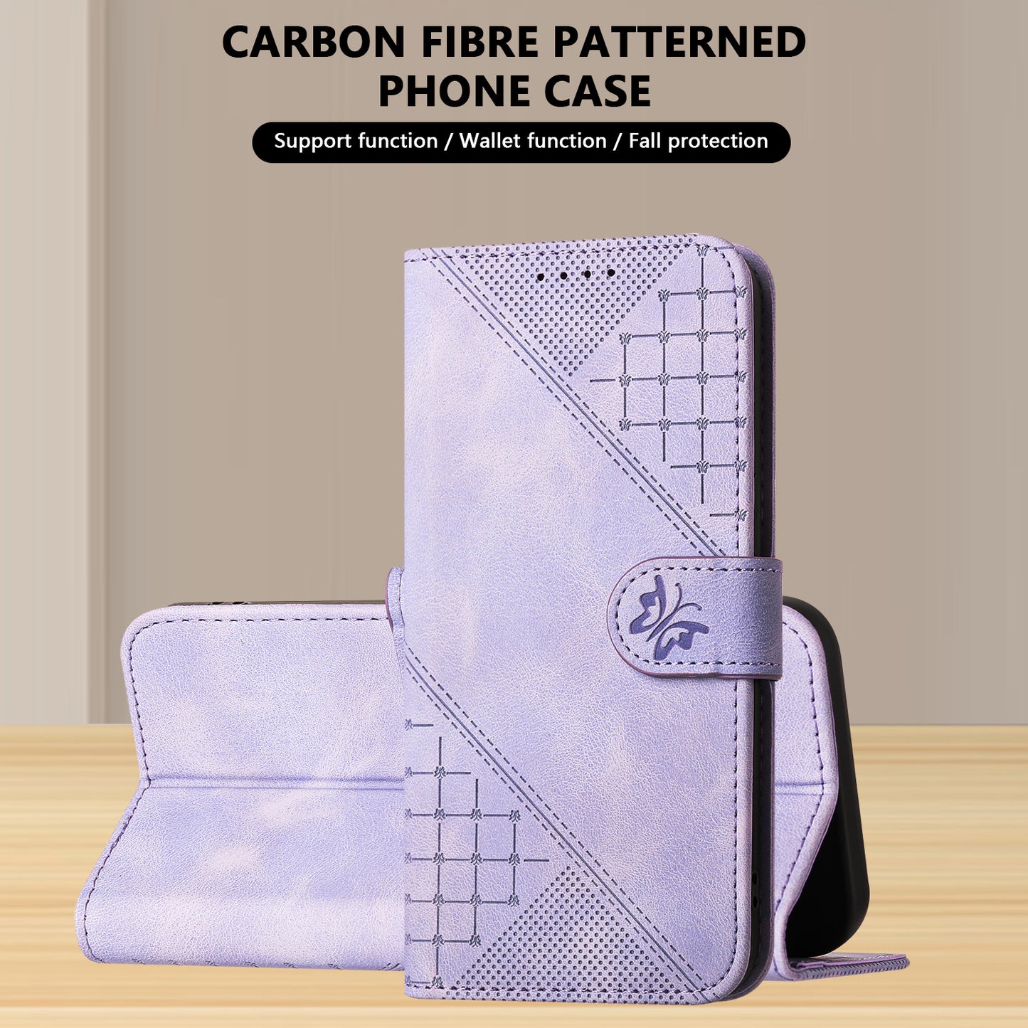 Leather iPhone Cases With Card Holder and Wrist Strap Purple-BC25082