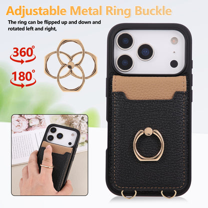 Leather iPhone Cases With Card Holder And Strap（With Stand）Black-BC25038