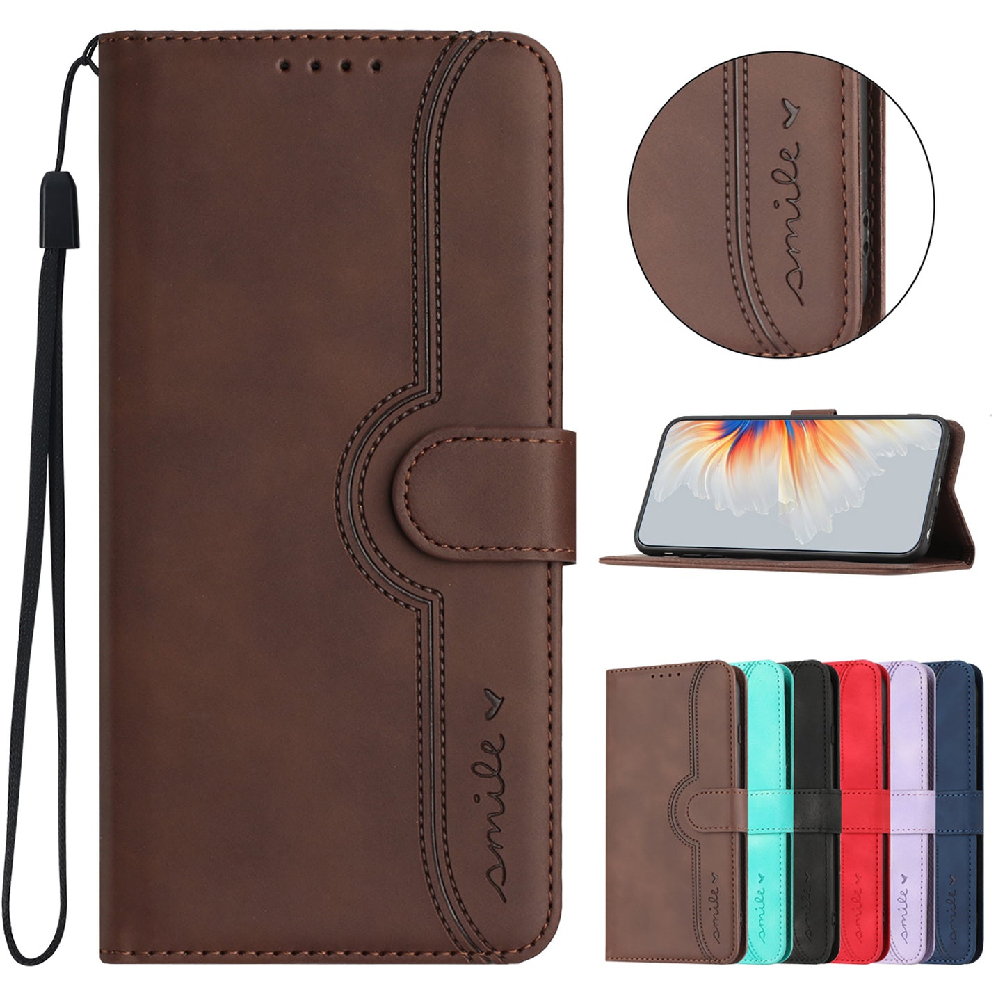 Leather iPhone Cases With Card Holder and Strap Brown-BC25060