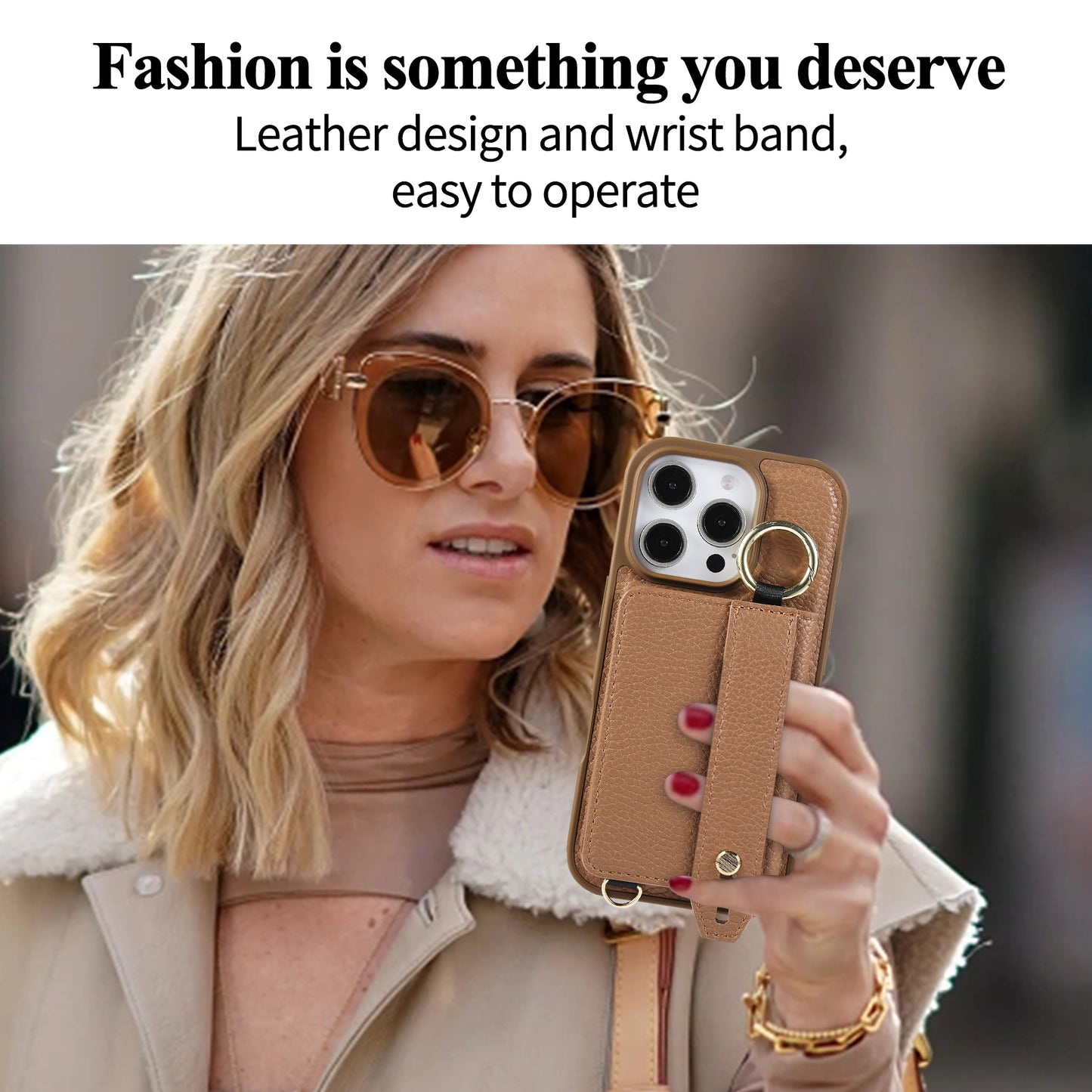 iPhone Case With Card Holder And Strap（With Holder）Brown -BC25037