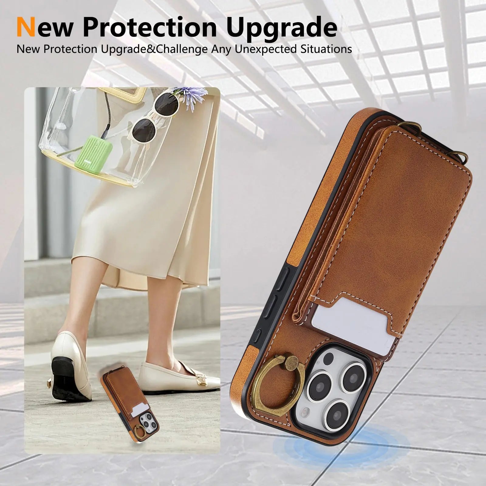 Leather iPhone Cases With Card Holder And  Wrist Strap Brown-BC25042 Burycase
