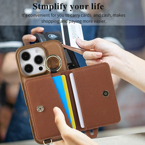 iPhone Case With Card Holder And Strap Brown -BC25037 Burycase
