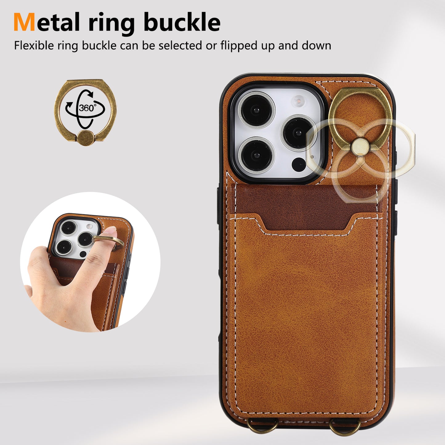 Leather iPhone Cases With Card Holder And  Wrist Strap Brown-BC25042