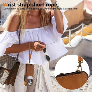 Leather iPhone Cases With Card Holder And  Wrist Strap Brown-BC25042 Burycase