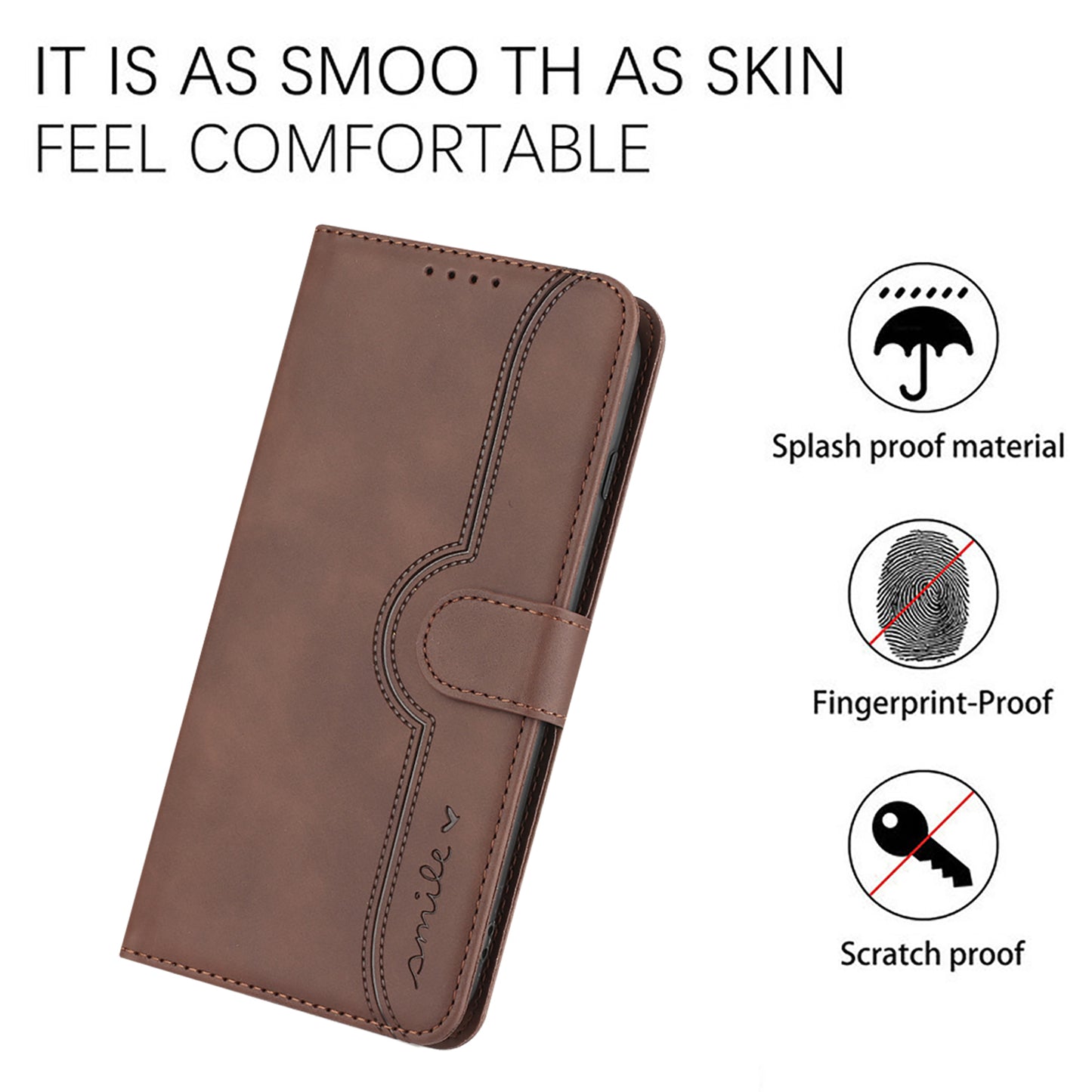 Leather iPhone Cases With Card Holder and Strap Brown-BC25060