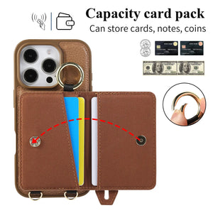 iPhone Case With Card Holder And Strap Brown -BC25037 Burycase