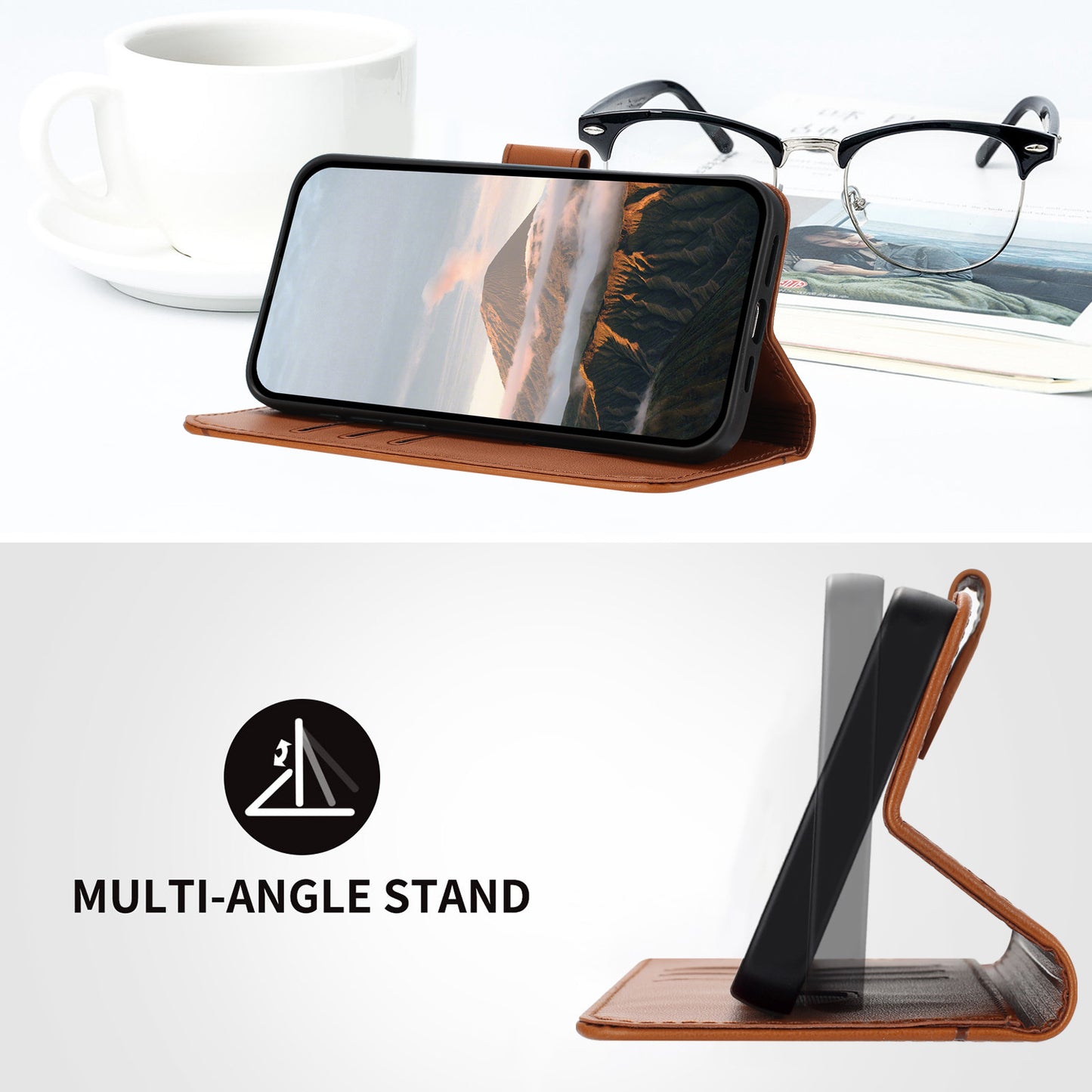 Leather iPhone Cases With Flip Wallet and Strap Brown-BC25087