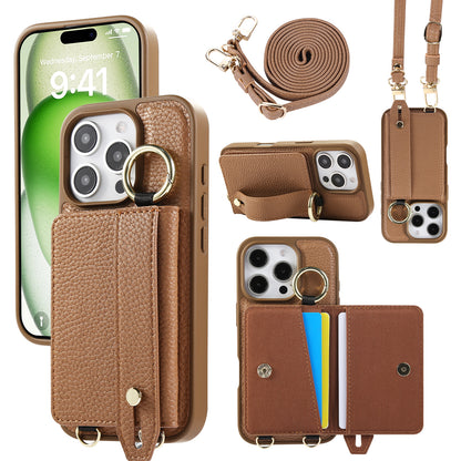 iPhone Case With Card Holder And Strap（With Holder）Brown -BC25037