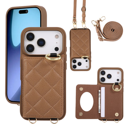 Leather iPhone Cases With Card Holder And Strap（With Mirror）Brown-BC25032