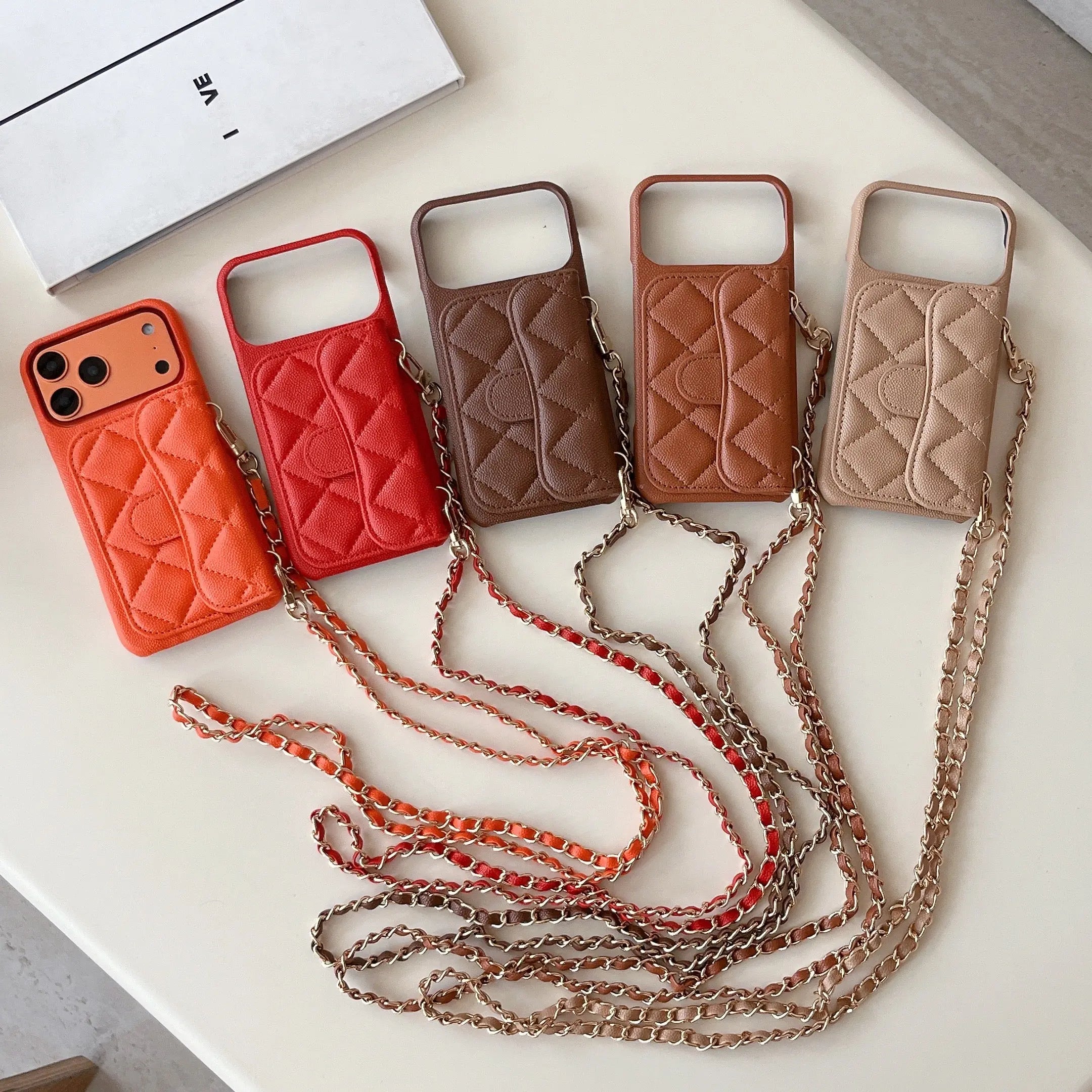 Leather iPhone Case With Wallet And Crossbody Strap Orange-BC25023 Burycase