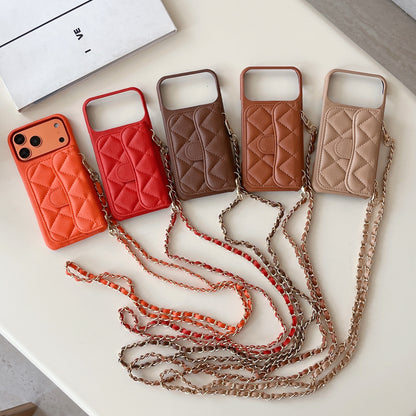 Leather iPhone Case With Wallet And Crossbody Strap Orange-BC25023