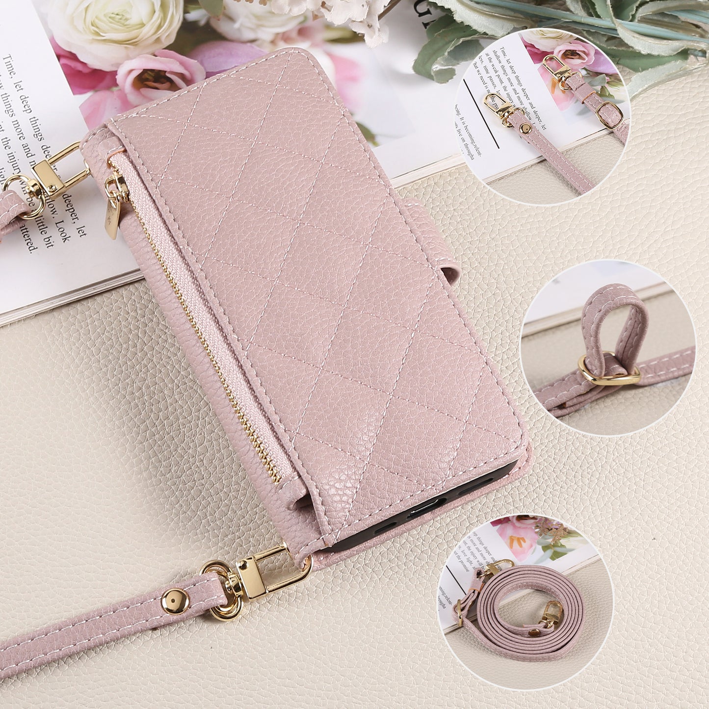 iPhone Case With Card Holder And Crossbody Strap Purple -BC25035