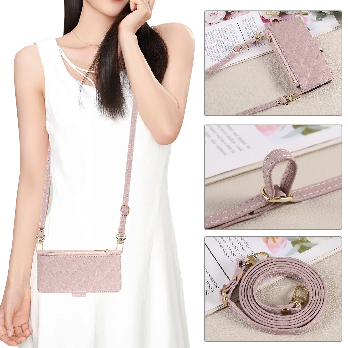 iPhone Case With Card Holder And Crossbody Strap Purple -BC25035