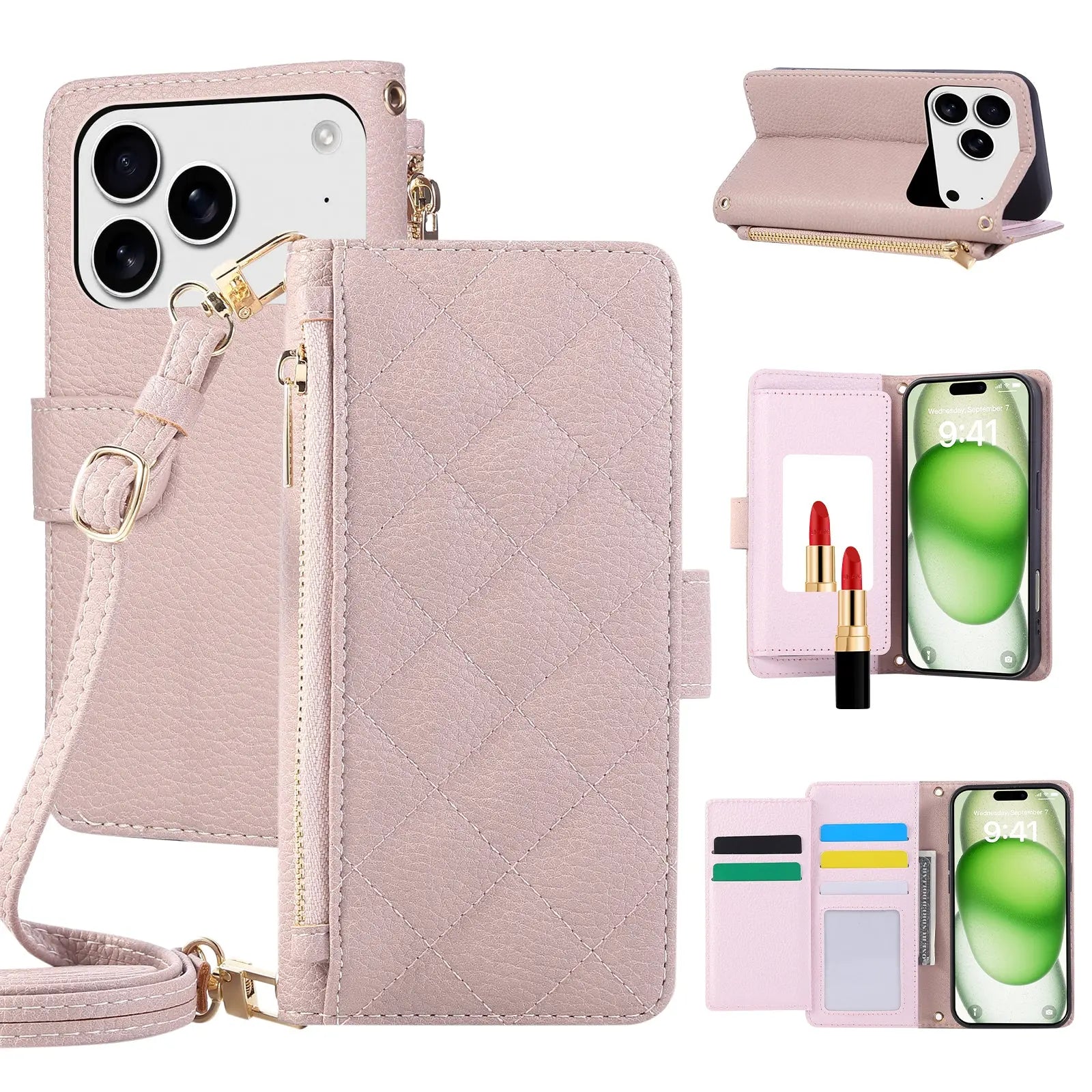 iPhone Case With Card Holder And Crossbody Strap Purple -BC25035 Burycase