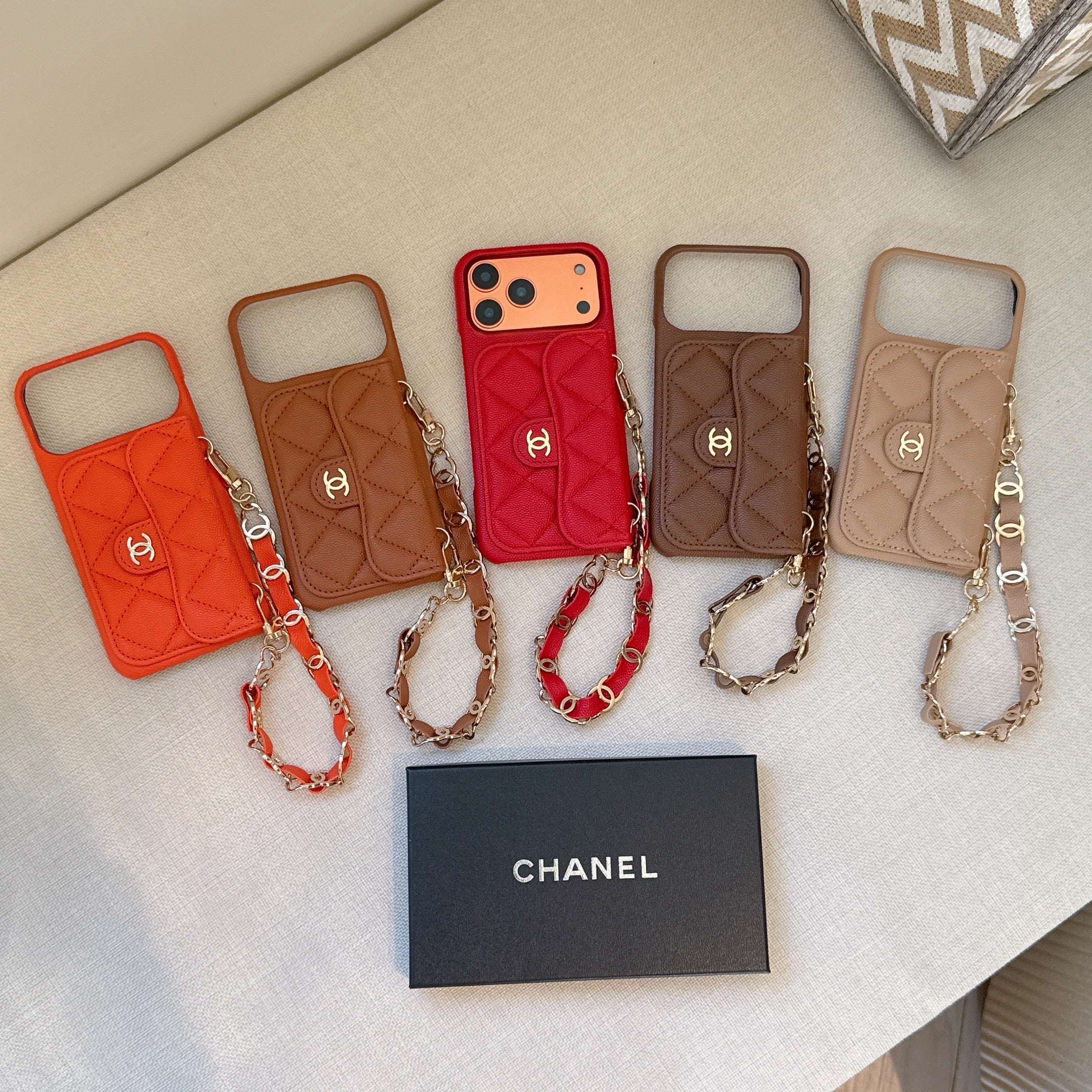 Textured Leather CC iPhone Case With Wallet And Wrist Strap Brown For iPhone 17 Series-CYCC045
