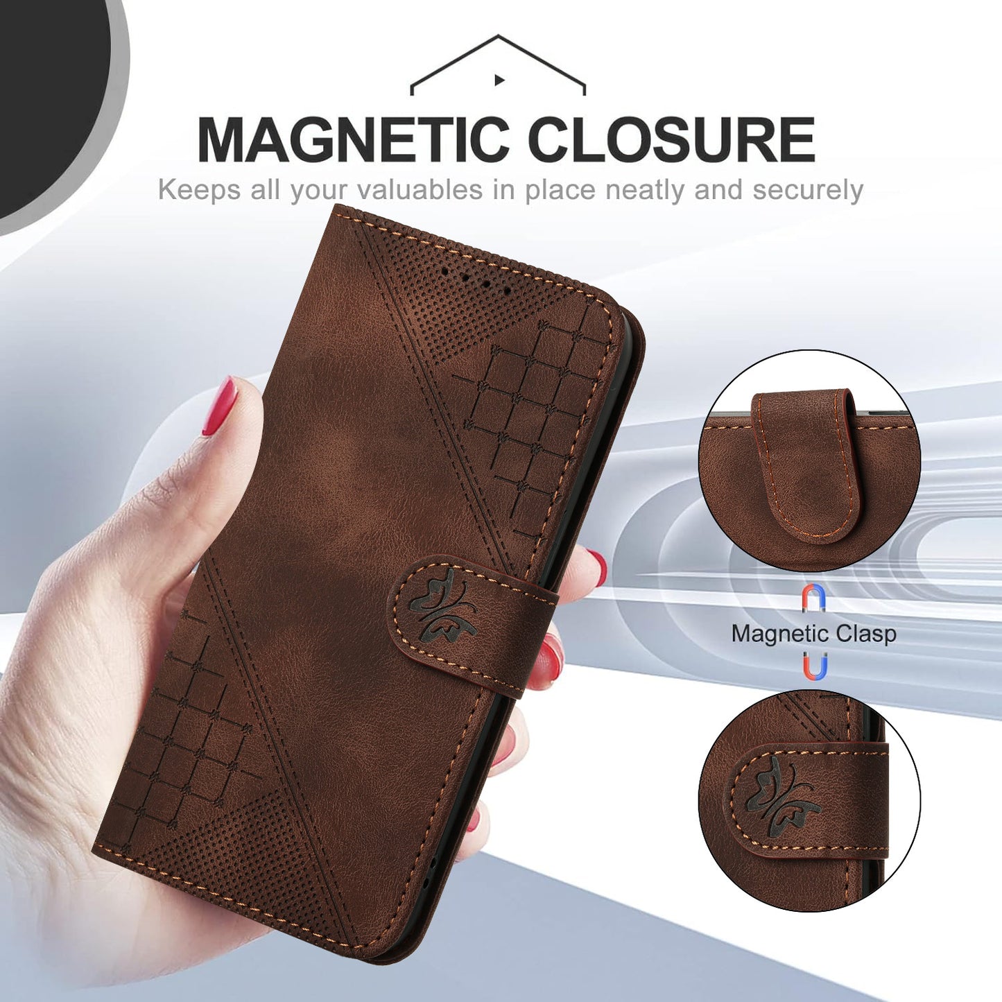 Leather iPhone Cases With Card Holder and Wrist Strap Brown-BC25086