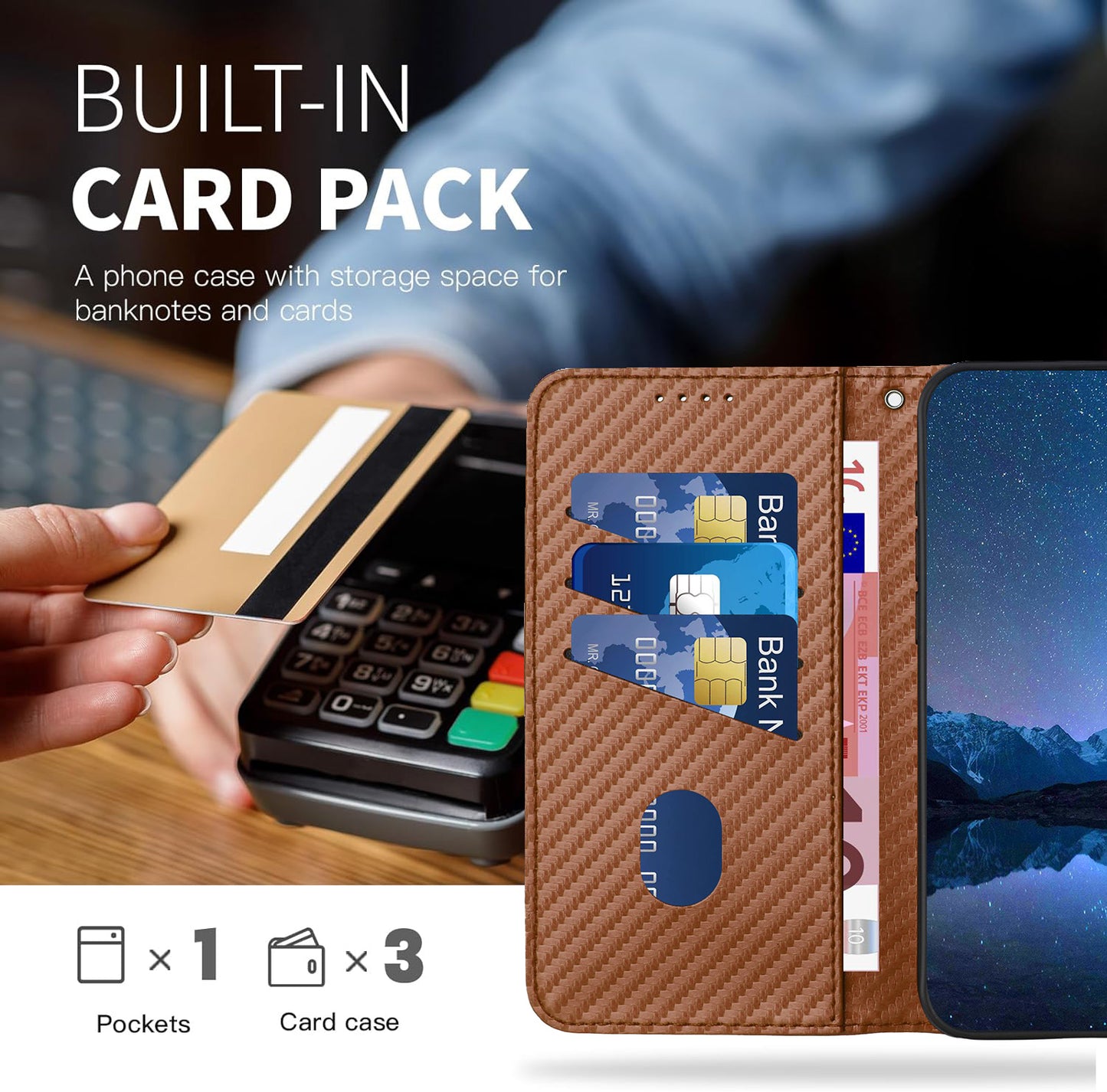 Leather iPhone Cases With Wallet and Strap Brown-BC25080