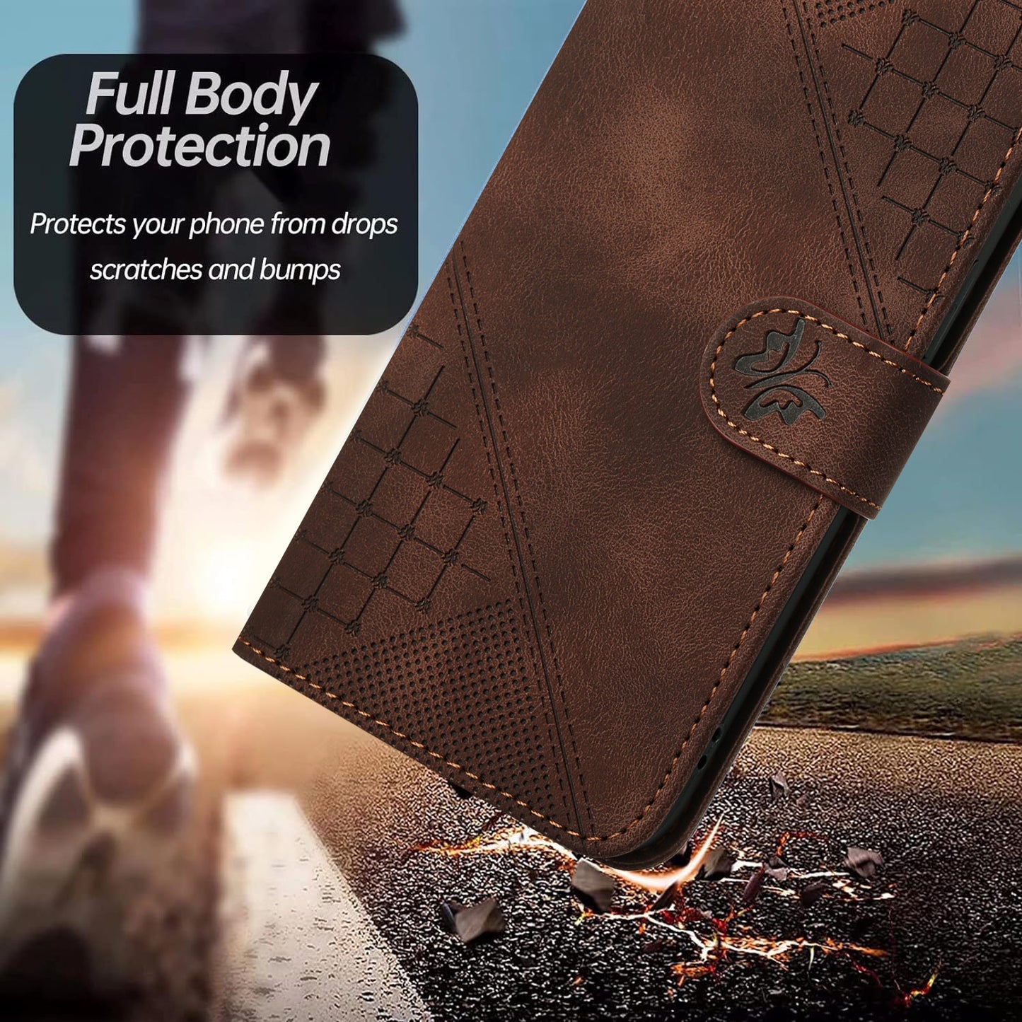 Leather iPhone Cases With Card Holder and Wrist Strap Brown-BC25086
