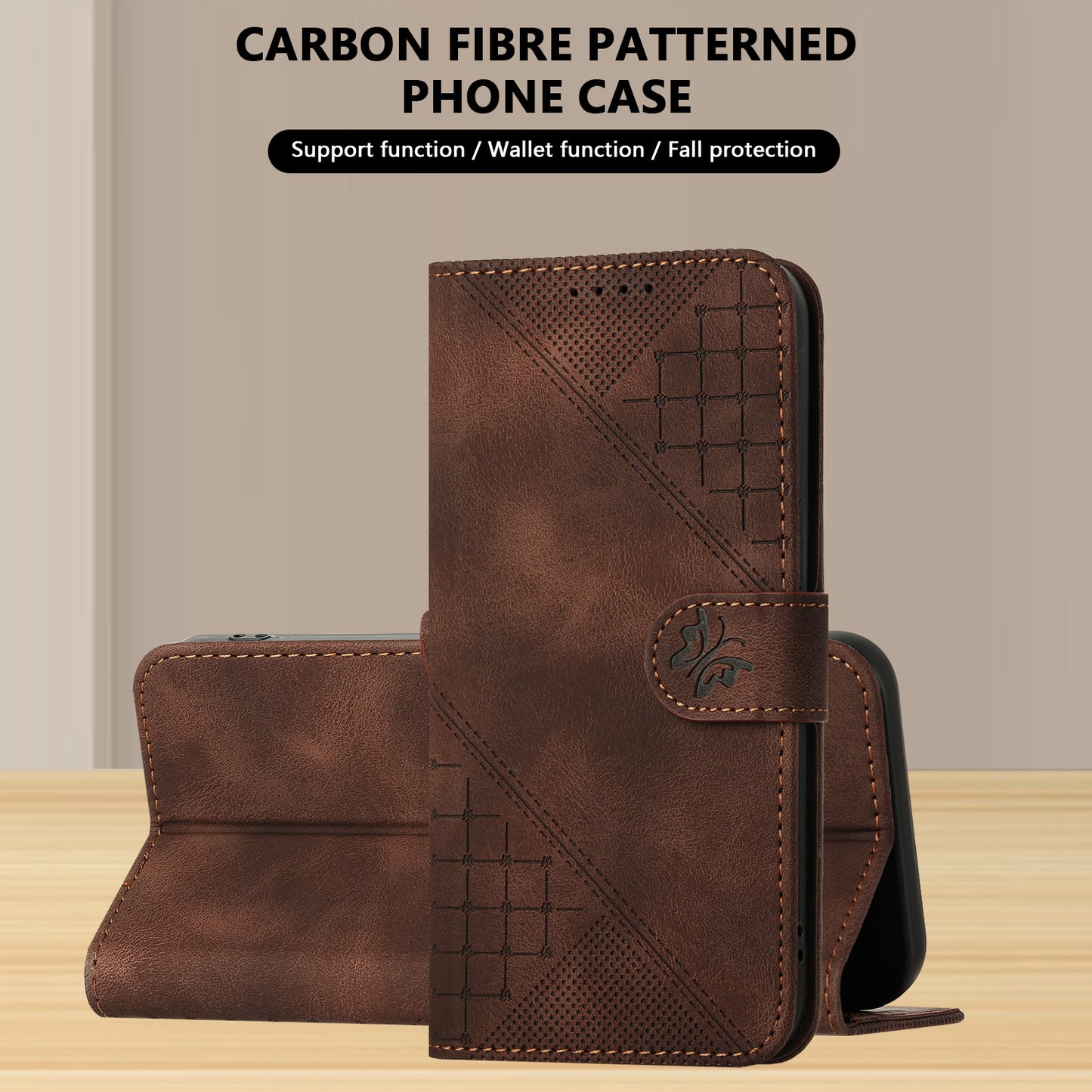Leather iPhone Cases With Card Holder and Wrist Strap Brown-BC25086