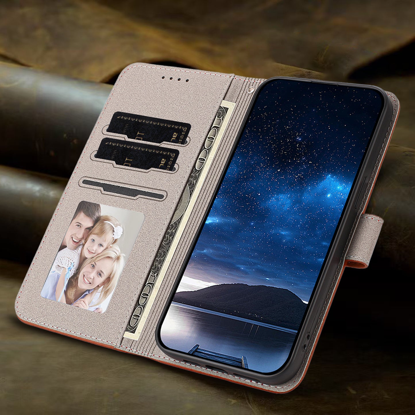 Leather iPhone Cases With Flip Wallet Brown-BC25054