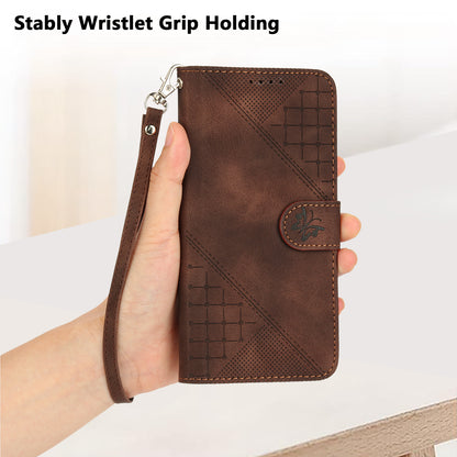 Leather iPhone Cases With Card Holder and Wrist Strap Brown-BC25086