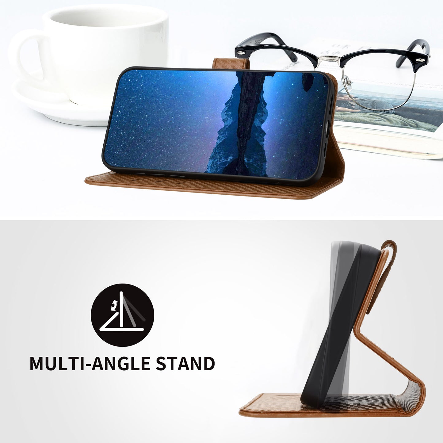 Leather iPhone Cases With Wallet and Strap Brown-BC25080