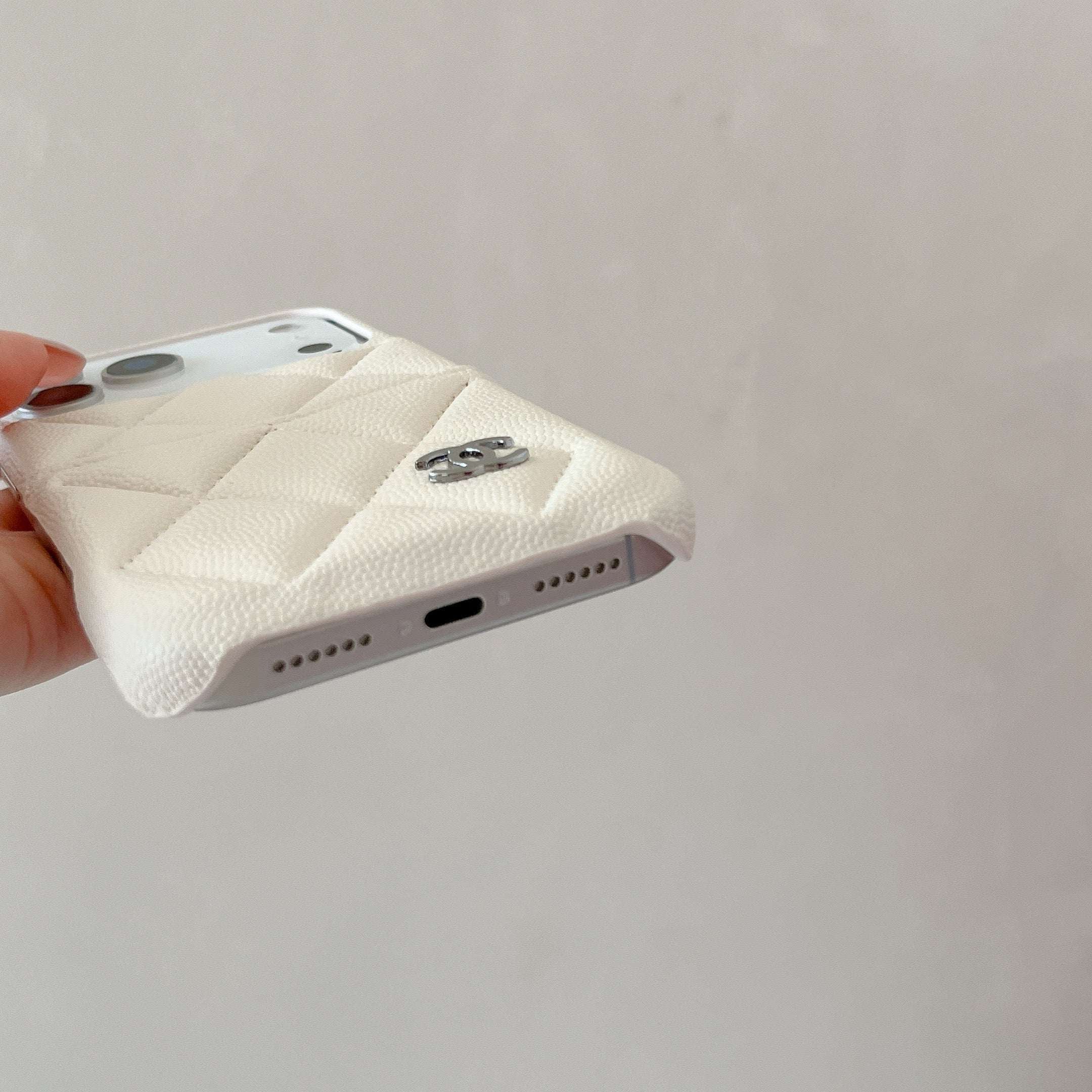 Luxury Leather CC iPhone Case With Card Holder White For iPhone 17 Series-CYCC056
