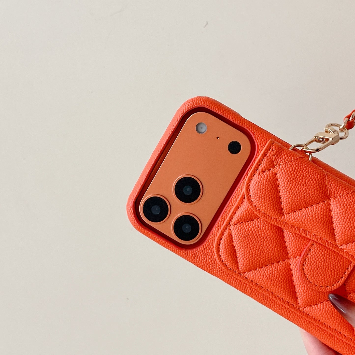Leather iPhone Case With Wallet And Crossbody Strap Orange-BC25023
