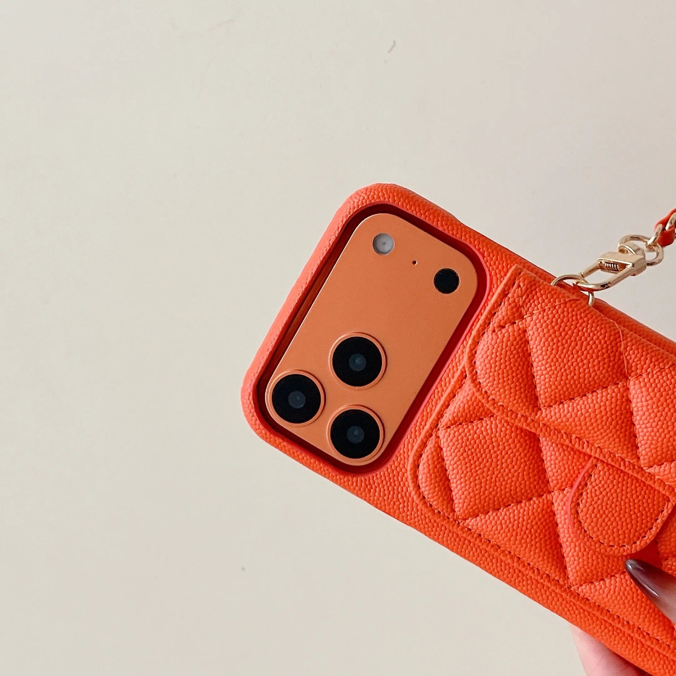 Leather iPhone Case With Wallet And Crossbody Strap Orange-BC25023 Burycase