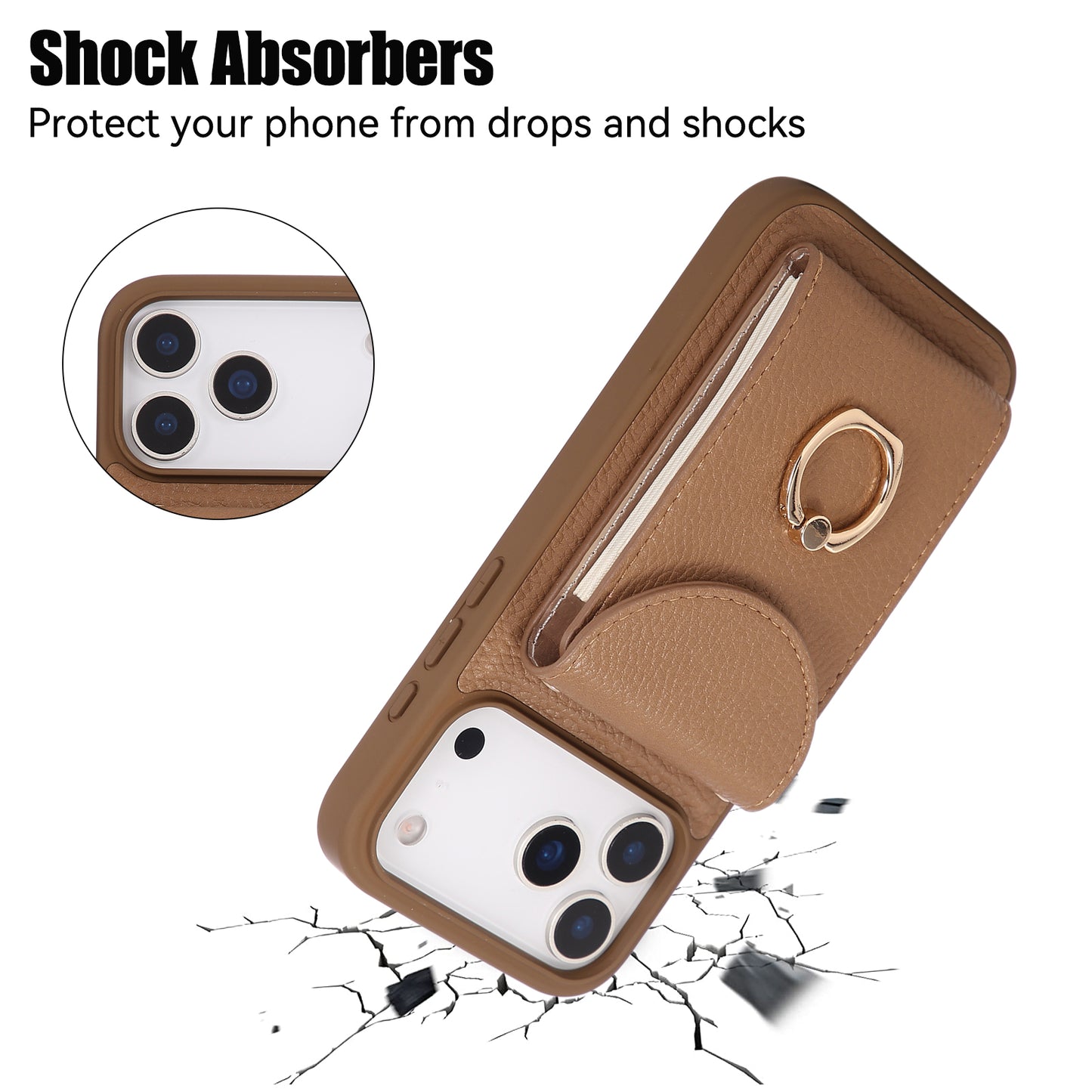 Leather iPhone Cases With Card Holder And Strap（With Stand）Brown-BC25030