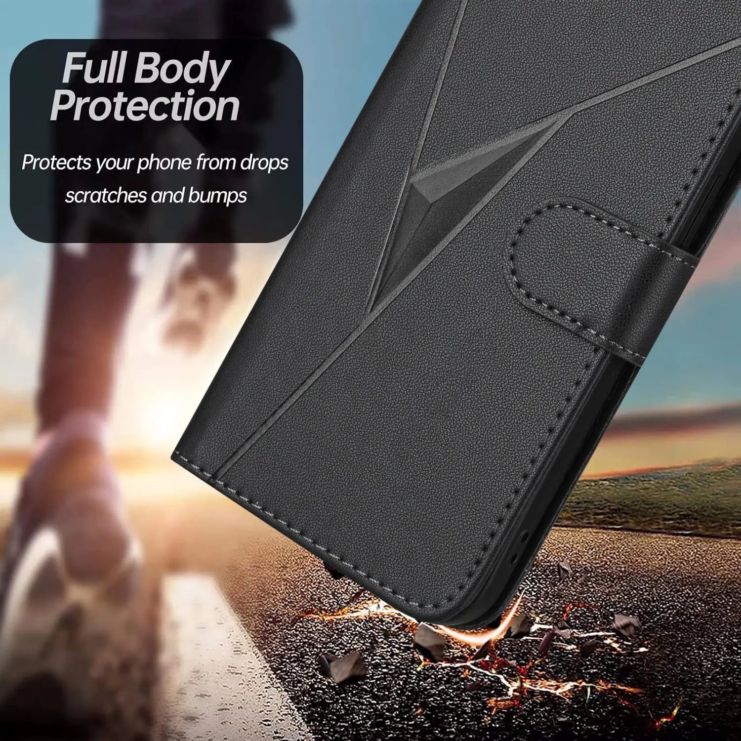 Leather iPhone Cases With Flip Wallet and Strap Black-BC25090 Burycase