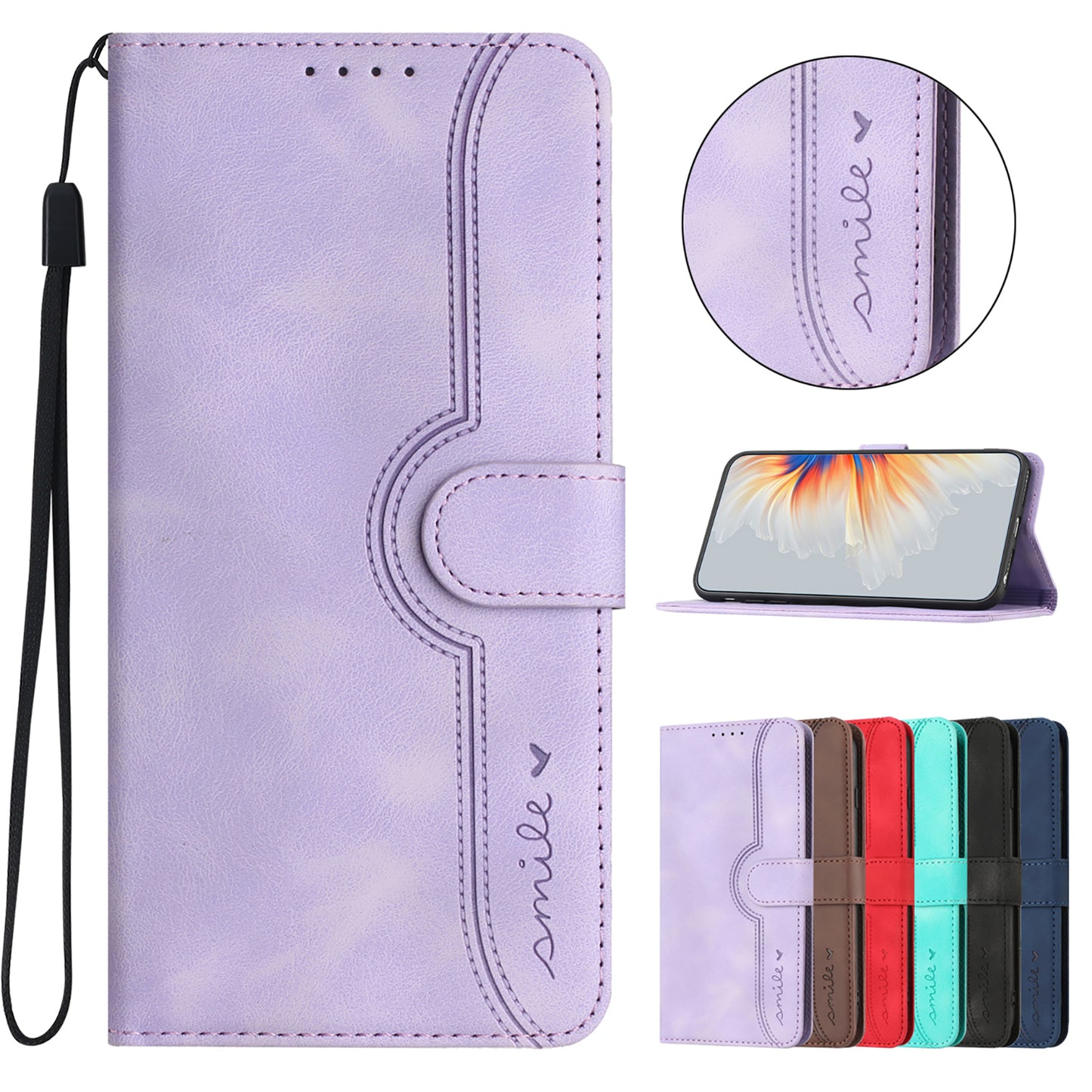 Leather iPhone Cases With Card Holder and Strap Purple -BC25062