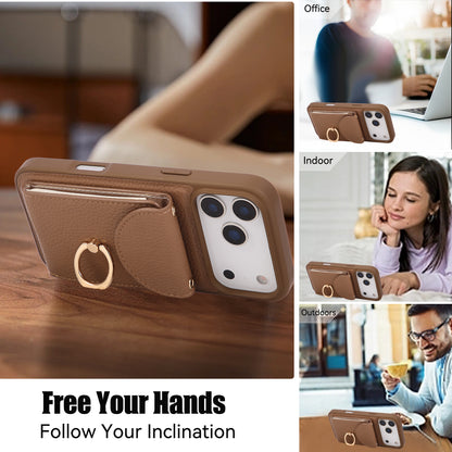 Leather iPhone Cases With Card Holder And Strap（With Stand）Brown-BC25030