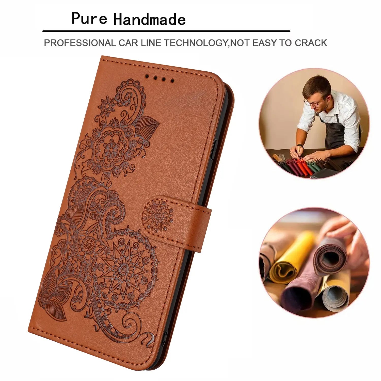Leather iPhone Cases With Flip Wallet and Strap Brown -BC25072 Burycase