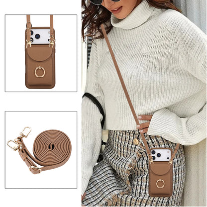 Leather iPhone Cases With Card Holder And Strap（With Stand）Brown-BC25030