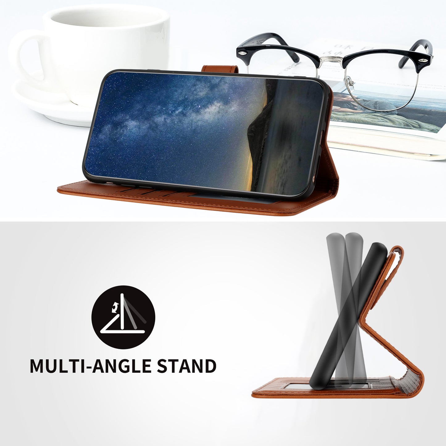 Leather iPhone Cases With Flip Wallet and Strap Brown -BC25072