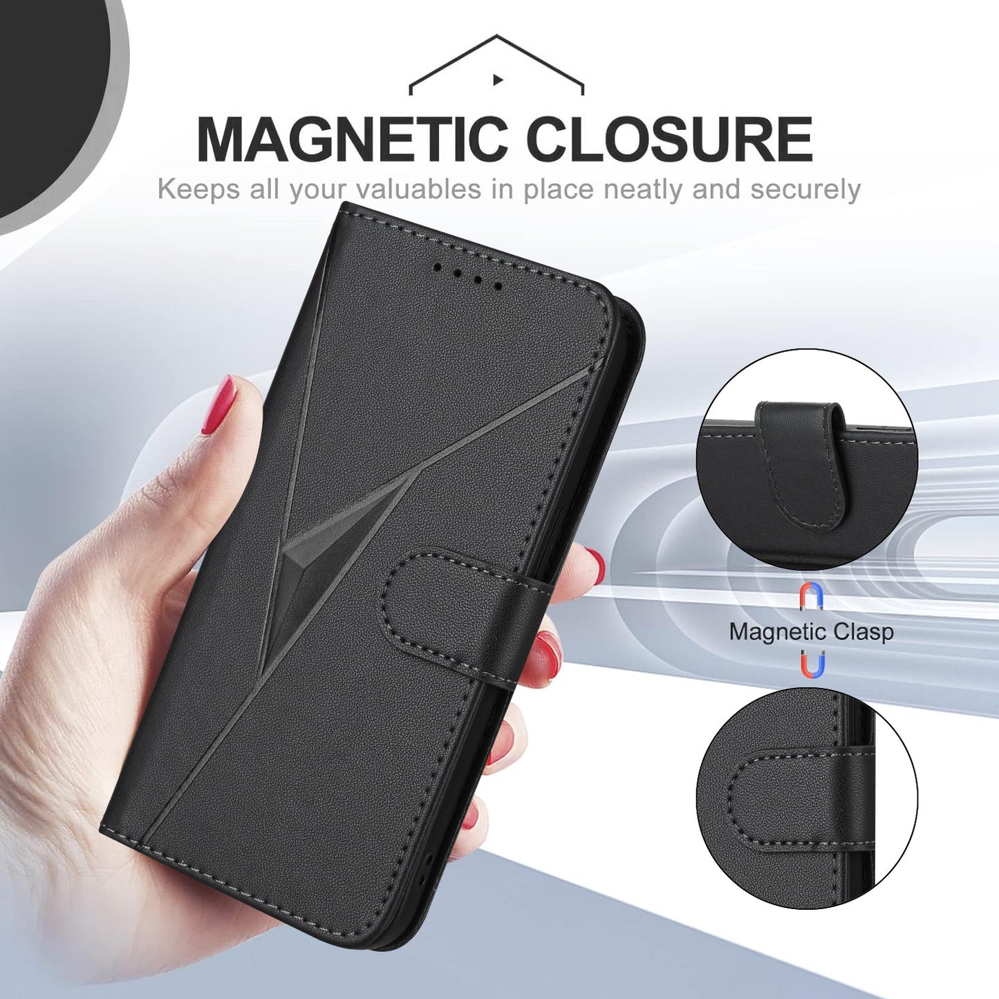 Leather iPhone Cases With Flip Wallet and Strap Black-BC25089