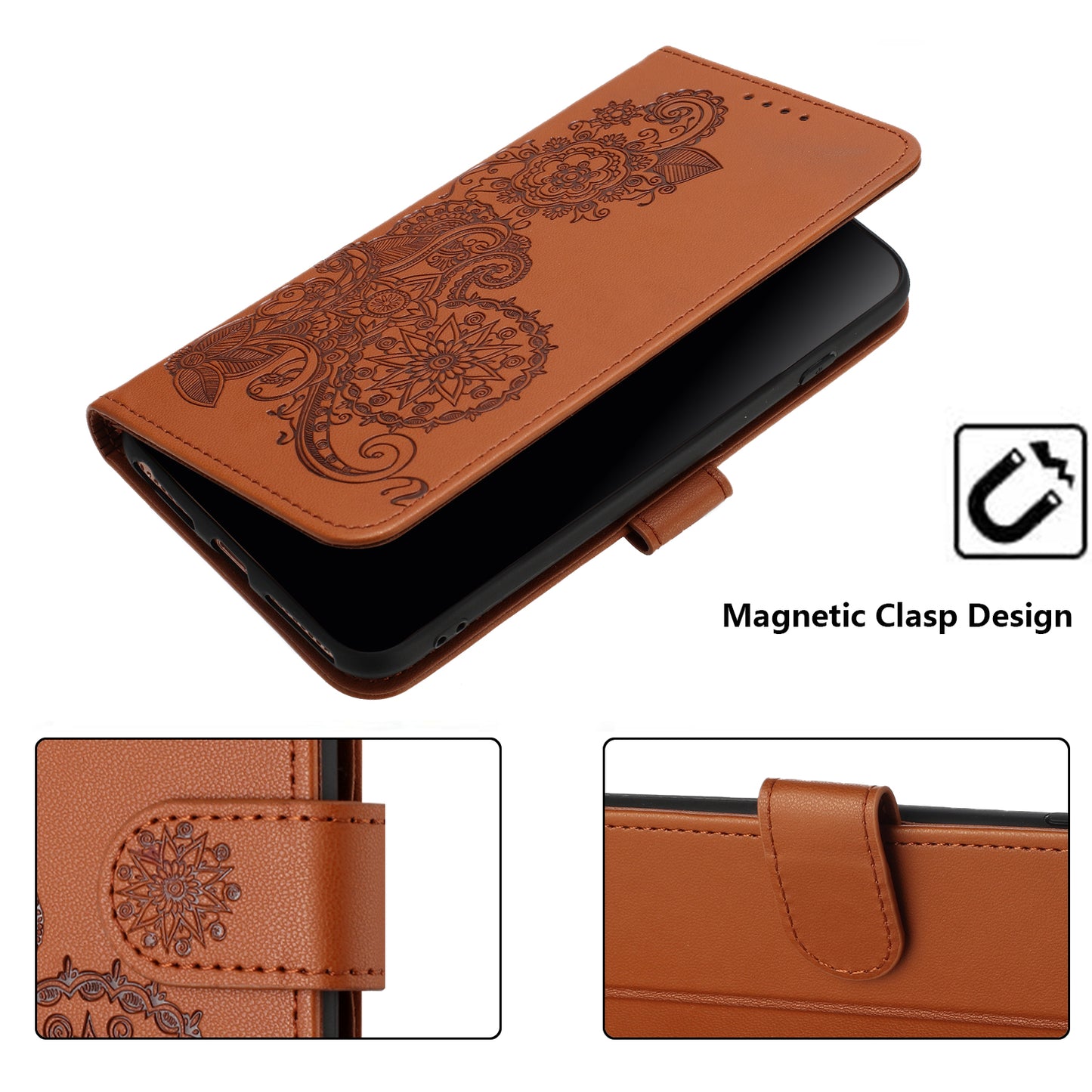 Leather iPhone Cases With Flip Wallet and Strap Brown -BC25072