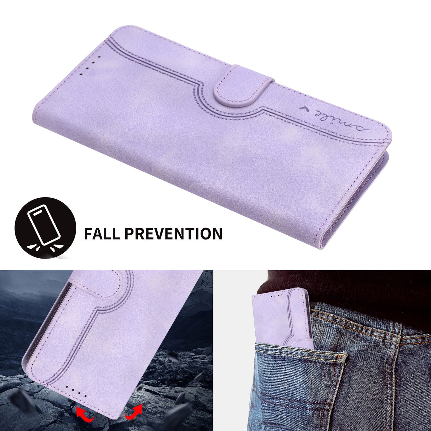 Leather iPhone Cases With Card Holder and Strap Purple -BC25062