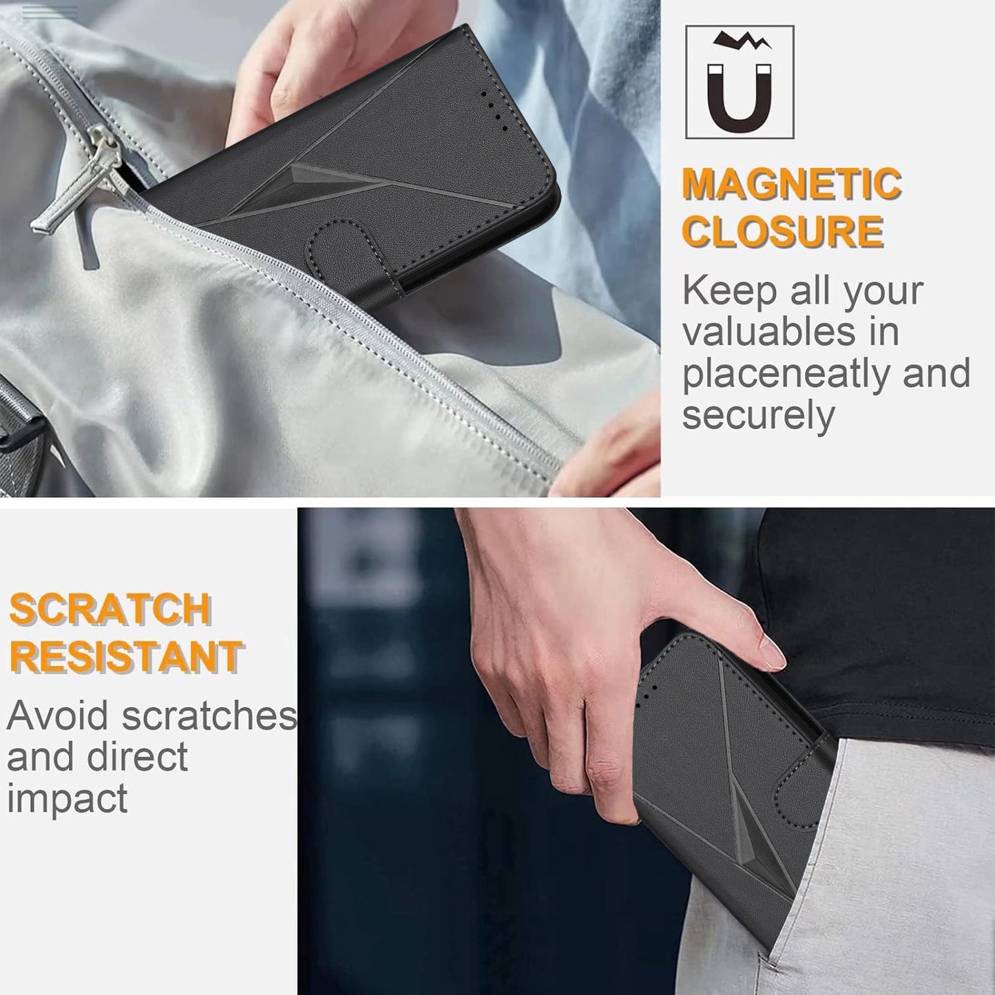 Leather iPhone Cases With Flip Wallet and Strap Black-BC25089